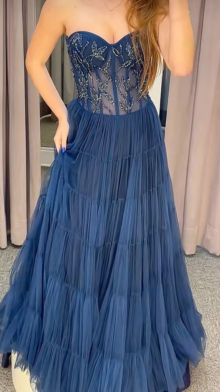 Robe de bal chic bleu marine en tulle, décolleté cœur, longue, pour femme, robe de soirée formelle AB165