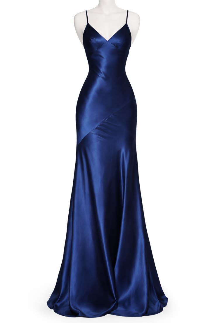 Elegantes Meerjungfrauen-Kleid mit Spaghettiträgern in Marineblau – langes Ballkleid für Teenager (N1126)