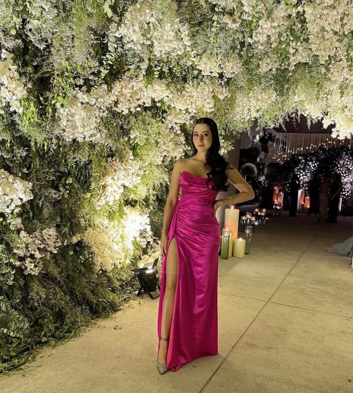 Elegant Mermaid Strapless Fuchsia Satin With Leg Slit Senior Teens Prom Dresses With Open Backs Evening Party Formal Gown 18th Birthday Gowns AB794