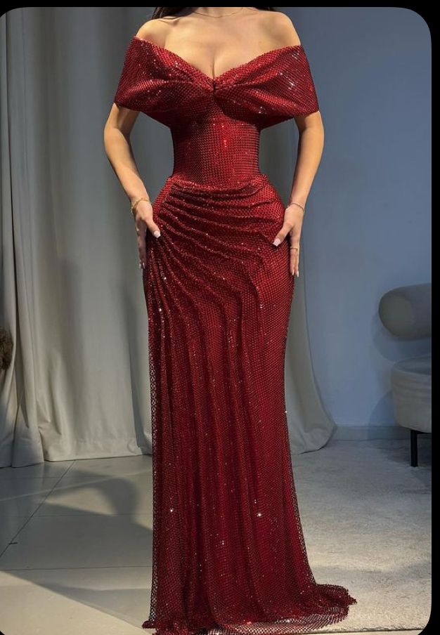 Modest Mermaid Off The Shoulder Red Senior Prom Dresses Long Formal Party Gown AB368