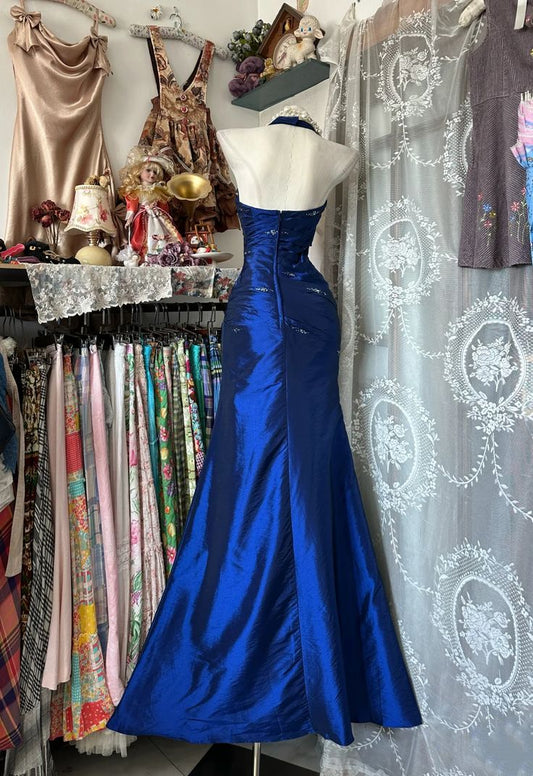Royal Blue Mermaid Long Prom Dress Beaded Vintage Evening Dress AB1822