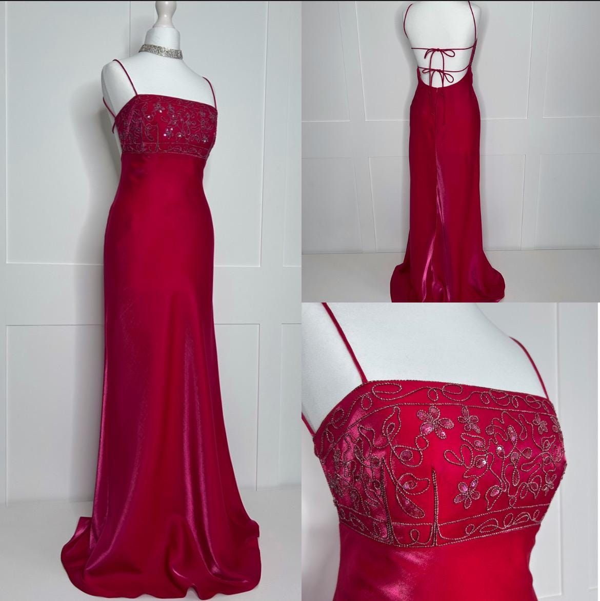 Robes de Bal Vintage Sirène Bretelles Spaghetti Rouge Années 90 Sans Manches Dos Nu Robe de Soirée Formelle RB3025