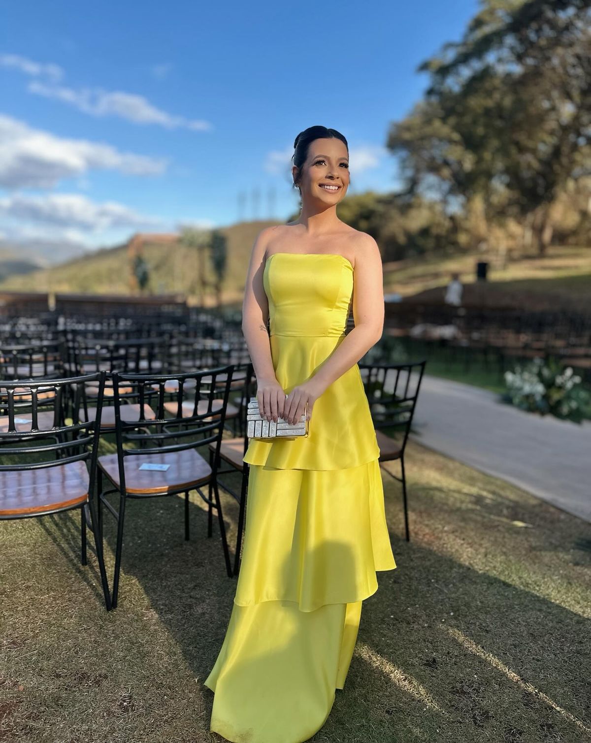 Robe de bal jaune bustier en satin, coupe trapèze, longue, pour femme, robe de soirée formelle AB186