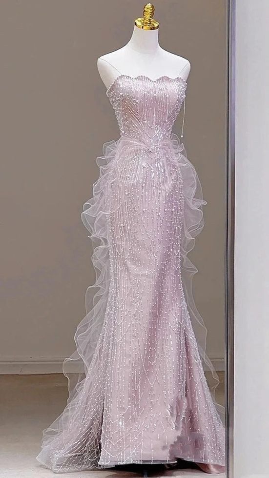 Robe de bal sirène bustier rose à sequins, inspiration robe de soirée longue pour un 18e anniversaire AB2356