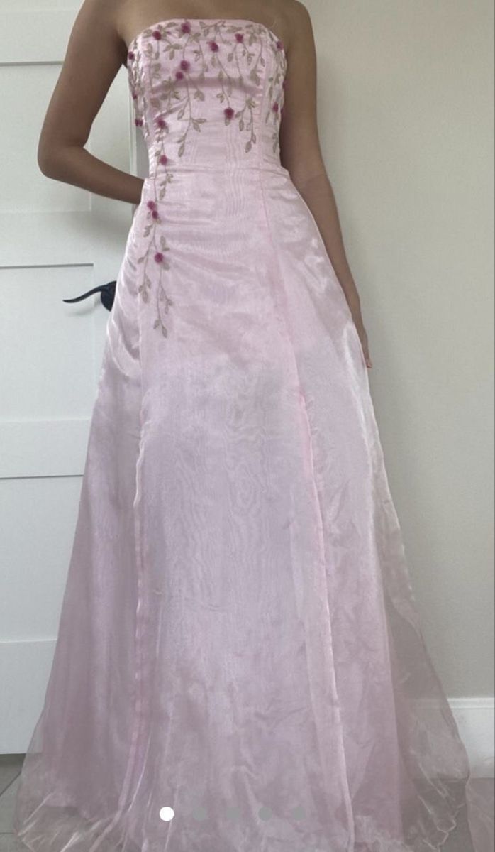 Vintage A-Linien-Abendkleid in Hellrosa, trägerlos mit Stickerei, formelles Abendkleid N537