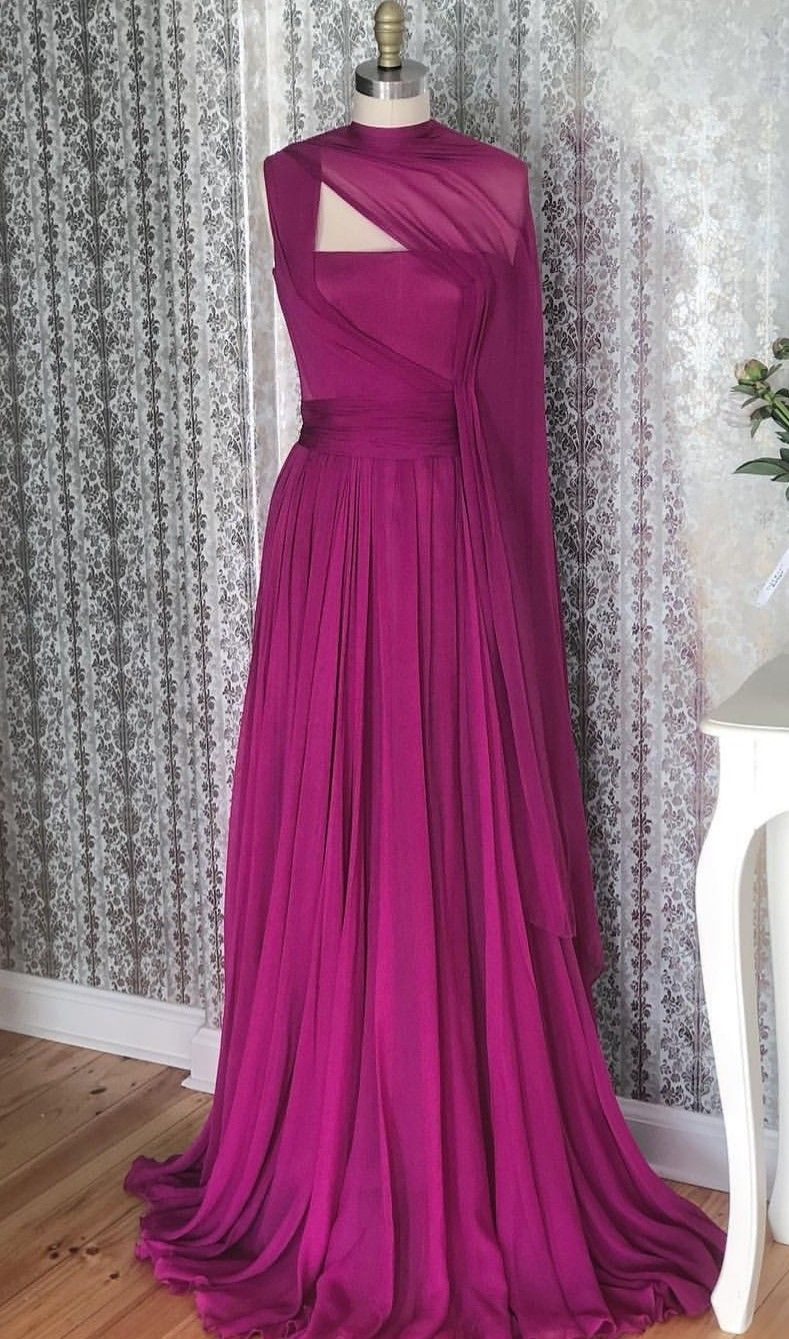 Inspiration pour une robe de bal simple et élégante : robe de soirée semi-formelle en mousseline fuchsia, coupe trapèze, idéale pour les adolescentes et les lycéennes (AB1937).