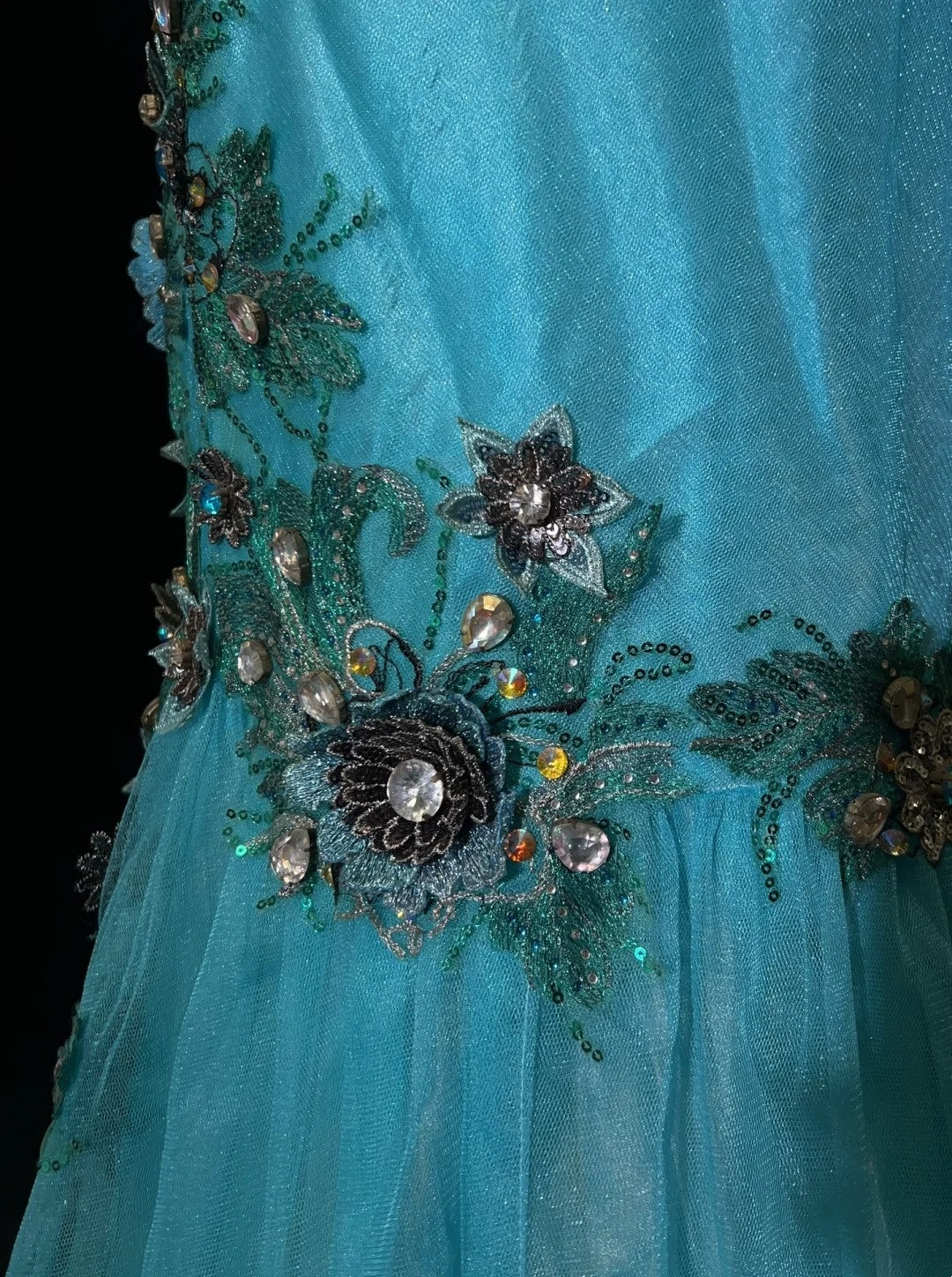 Vintage Ballkleider Inspo Meerjungfrau Träger Tüll Blau Lang 1990er Mit Spitze Applikationen Abendkleider N3360