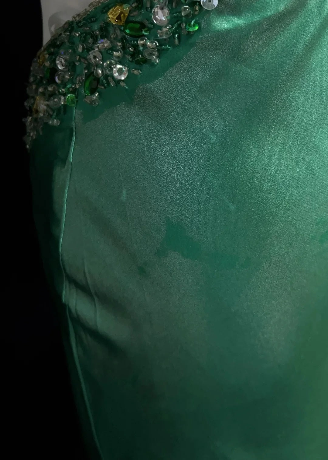 Vintage Abschlussballkleider Meerjungfrau Neckholder Rückenfrei Grün Perlenbesetzt 90er Lang Formelles Abendkleid N2648