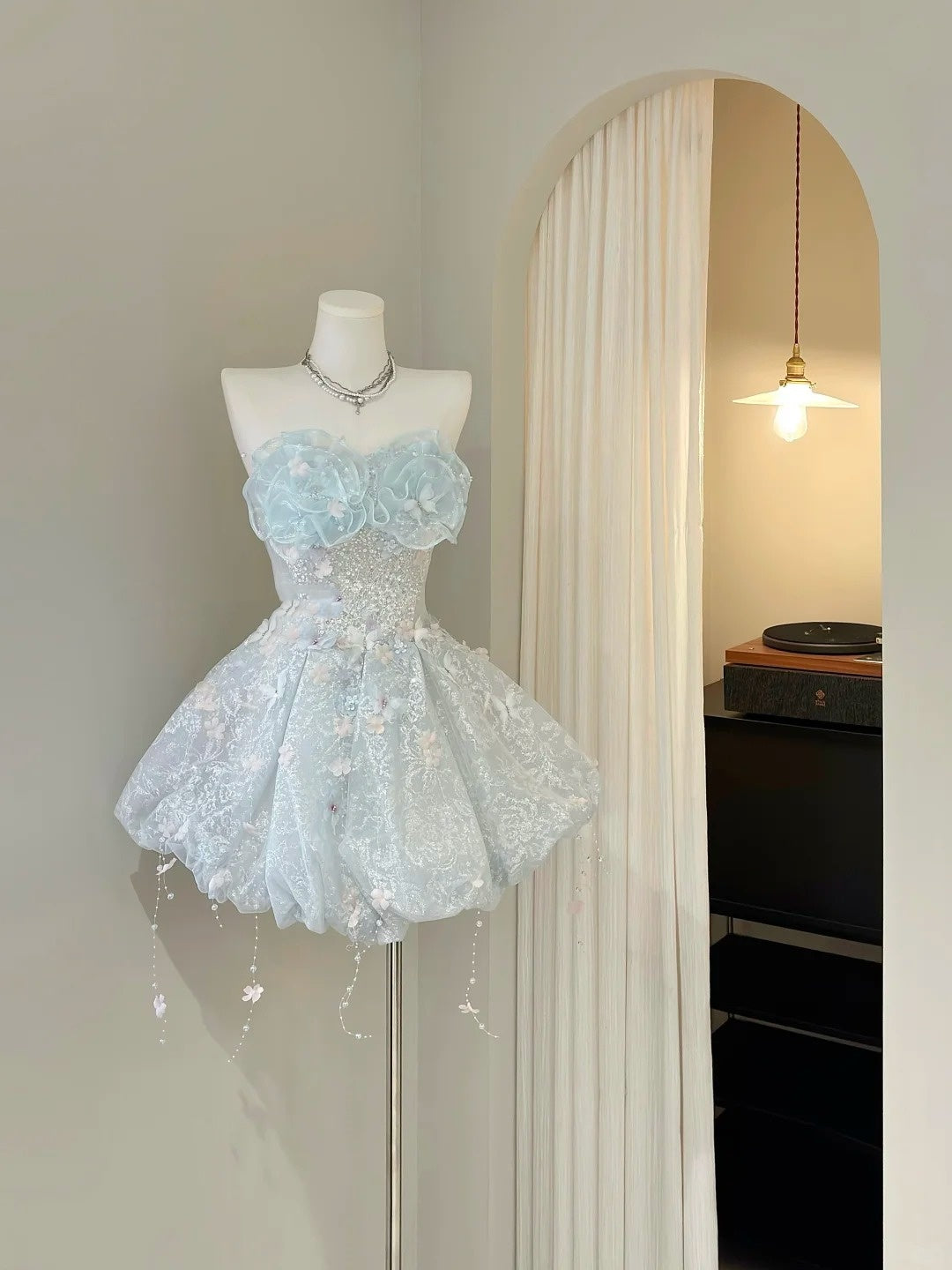 Elegant Ball Gown Strapless Light Sky Blue Sequin Mini Short Cocktail Gown Homecoming Dresses Ideas Hoco Outfit RB4910