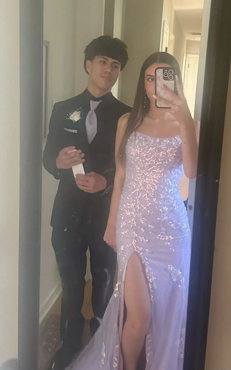 Elegantes Meerjungfrauen-Kleid Flieder Pailletten Lang für Damen Mädchen Teens Ballkleider N2174