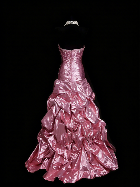 Robe de bal longue rose sirène vintage sans manches, style années 80, référence N1443