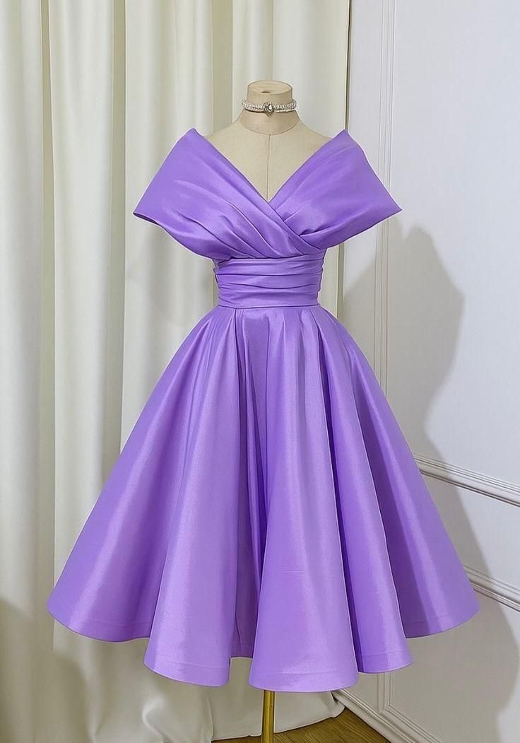 Cute Ball Gown Off The Shoulder Purple Knee Length Satin 18th Birthday Dresses Homecoming Outfits N2423
