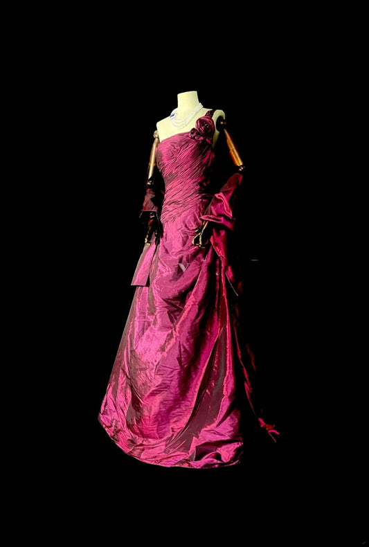 Vintage Meerjungfrauen-Kleid mit One-Shoulder-Ausschnitt, rosa, mit Cape, Abschlussballkleid, High School-Abendkleid N1294