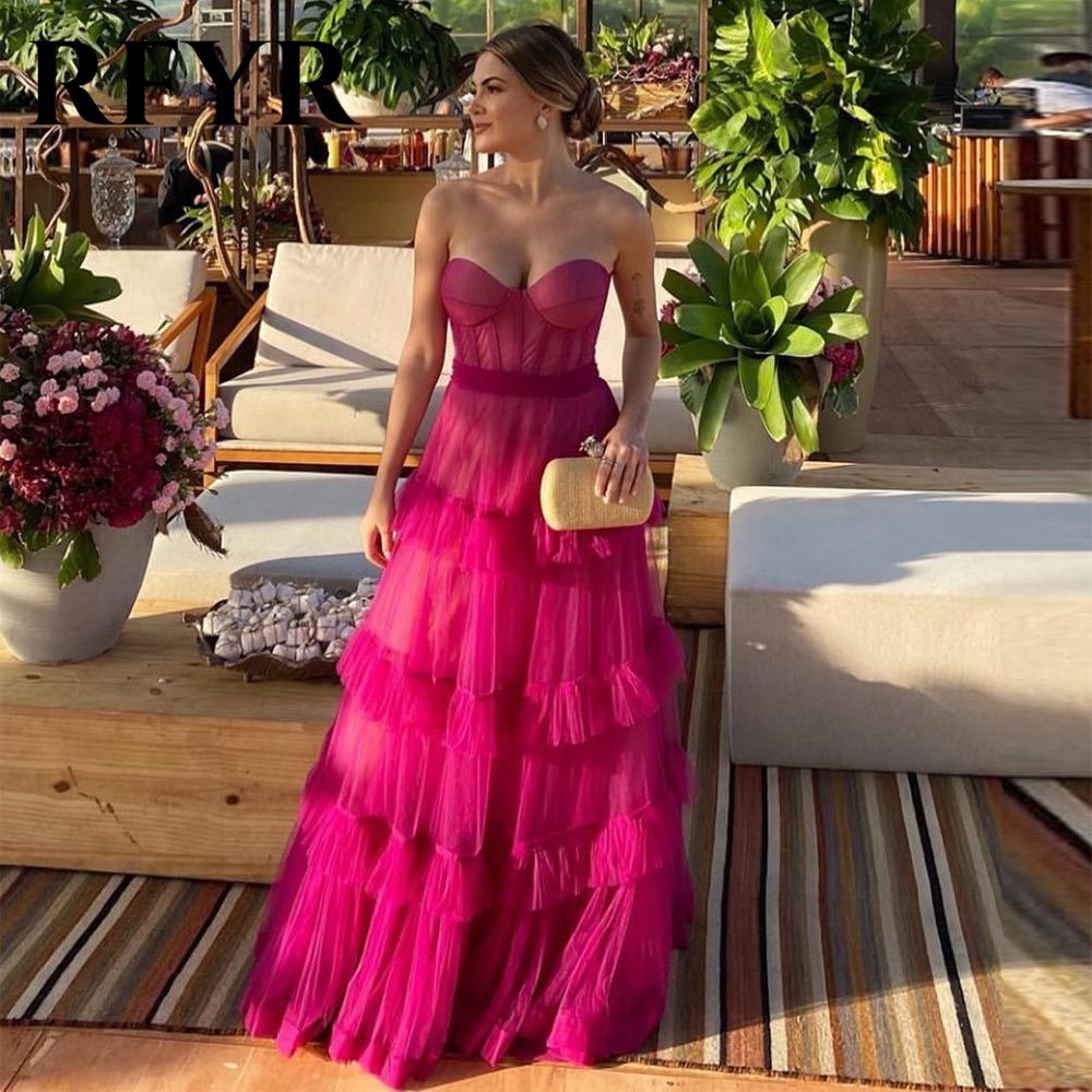 Robe de bal élégante, décolleté cœur, tulle rose fuchsia, sans manches, plissée, robe de soirée formelle, robe de fête AB431