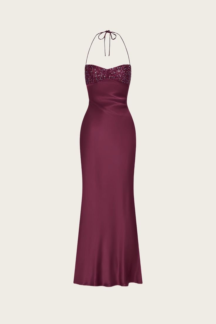 Robe de soirée longue de bal de promo, style sirène sexy, dos nu, bordeaux, ornée de perles, AB1745