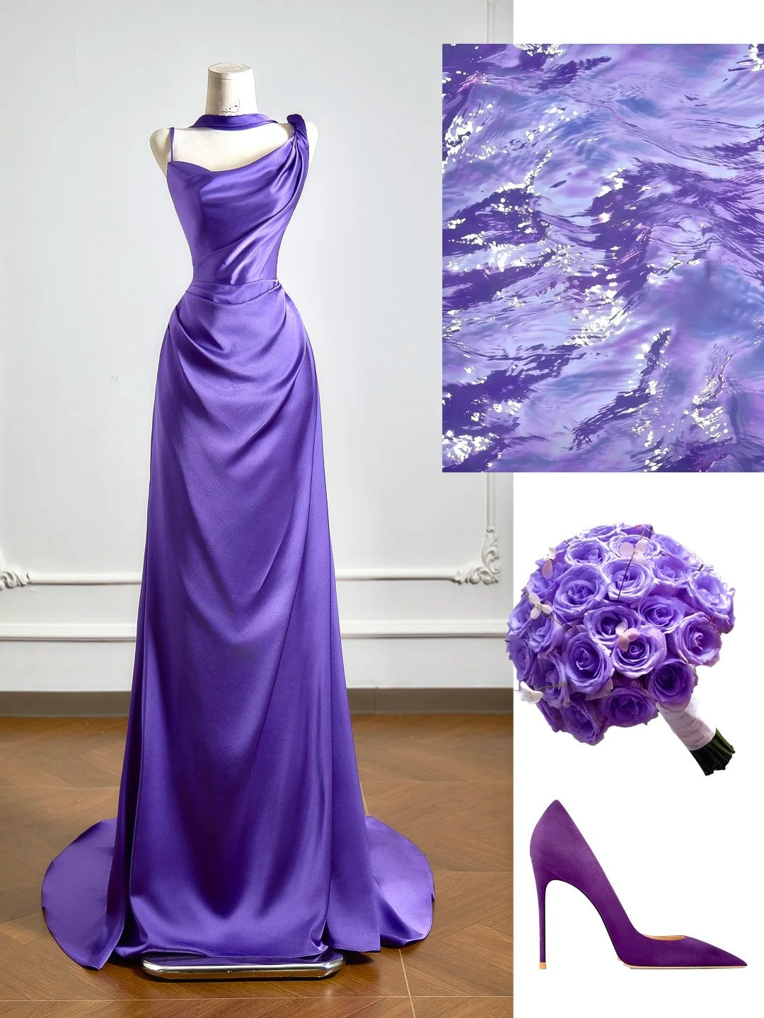 Einfaches Meerjungfrauen-Abendkleid aus weinrotem Satin mit asymmetrischem Ausschnitt, langes formelles Abendkleid mit Schal, Partykleid N346