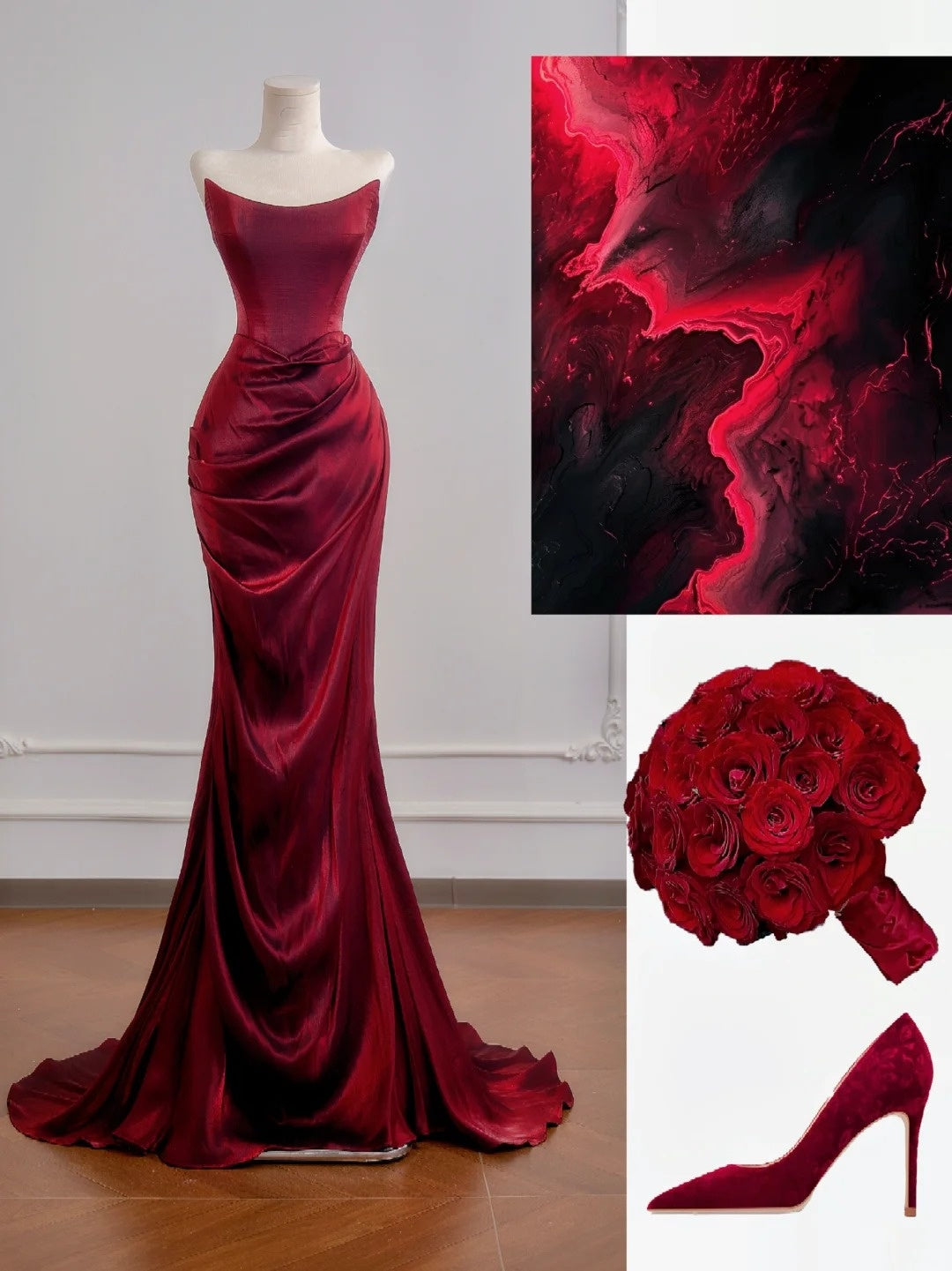 Romantisches, trägerloses, burgunderrotes Meerjungfrauen-Abendkleid mit Rüschen – ein beeindruckendes Outfit für den 18. Geburtstag (Partykleid N396)