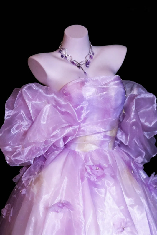 Fairy Ball Gown Off The Shoulder Lilac Floral Organza Quince Dresses Quinceanera Dress N2960