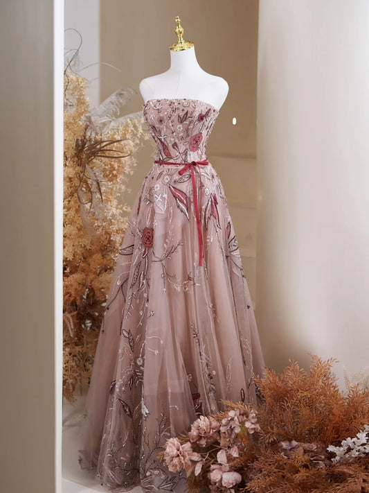 Cute Ball Gown Strapless Floral Tulle Lace Long Prom Dresses Impress 19th Birthday Outfits Prom Gown N237