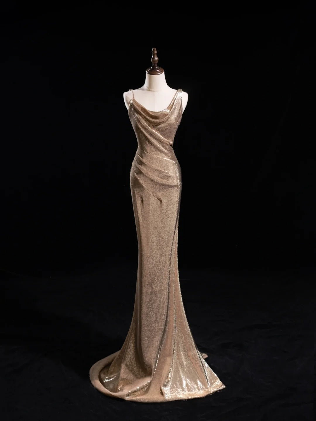 Glitter Mermaid Asymmetrical Neck Sequin Long Prom Dresses Champagne Formal Gowns Inspo Evening Outfit N232