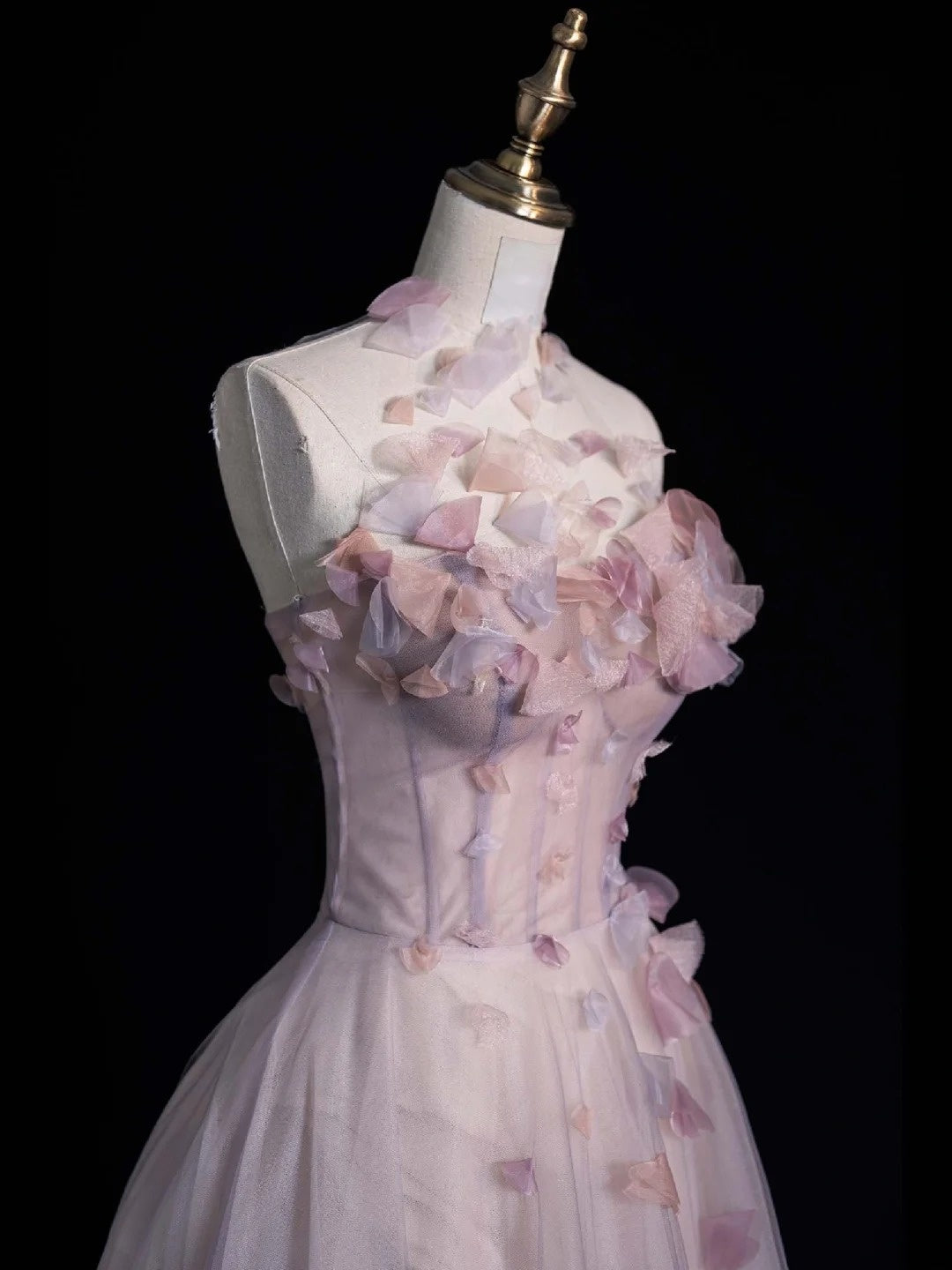 Elegantes Ballkleid mit hohem Kragen, langes, rosa Tüllkleid, modisches, ästhetisches Abendkleid für die High School, Partykleid N684