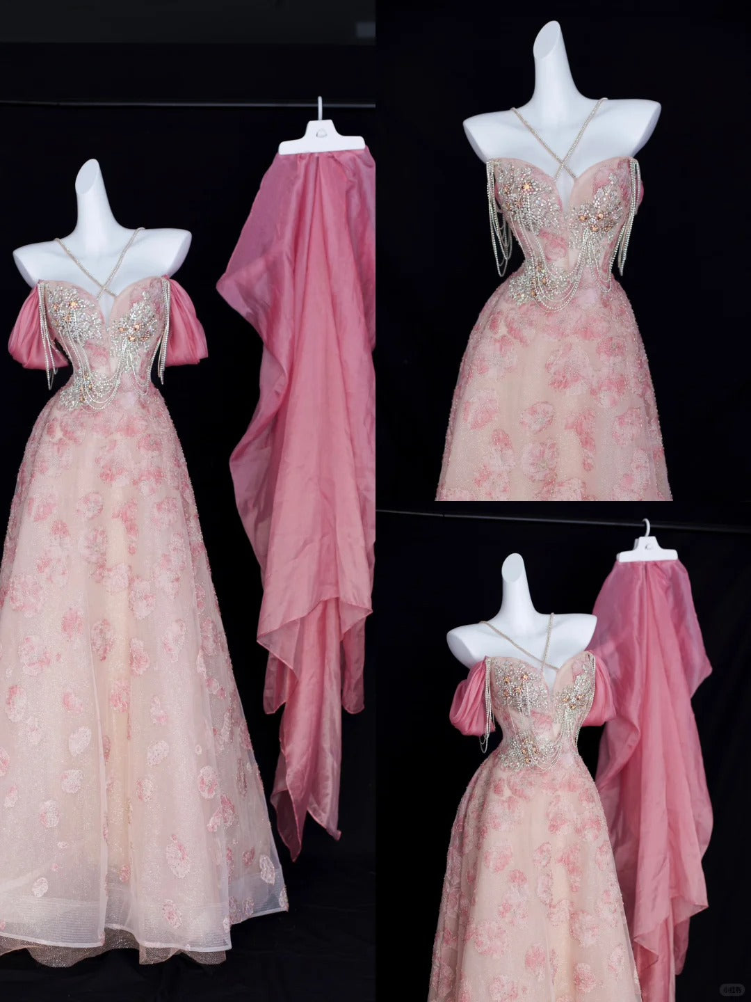 Romantisches A-Linien-Neckholder-Abendkleid aus rosa Pailletten mit Perlenbesatz, lange Ballkleider N2826