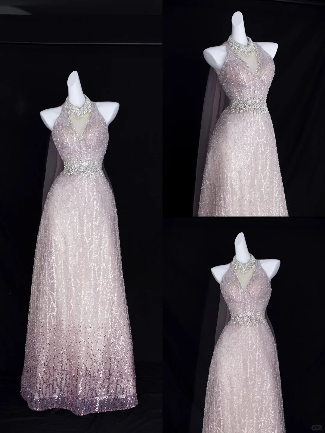 Elegantes A-Linien-Neckholder-Abendkleid in Rouge mit Perlenstickerei Pailletten Geburtstag Ballkleider N2829