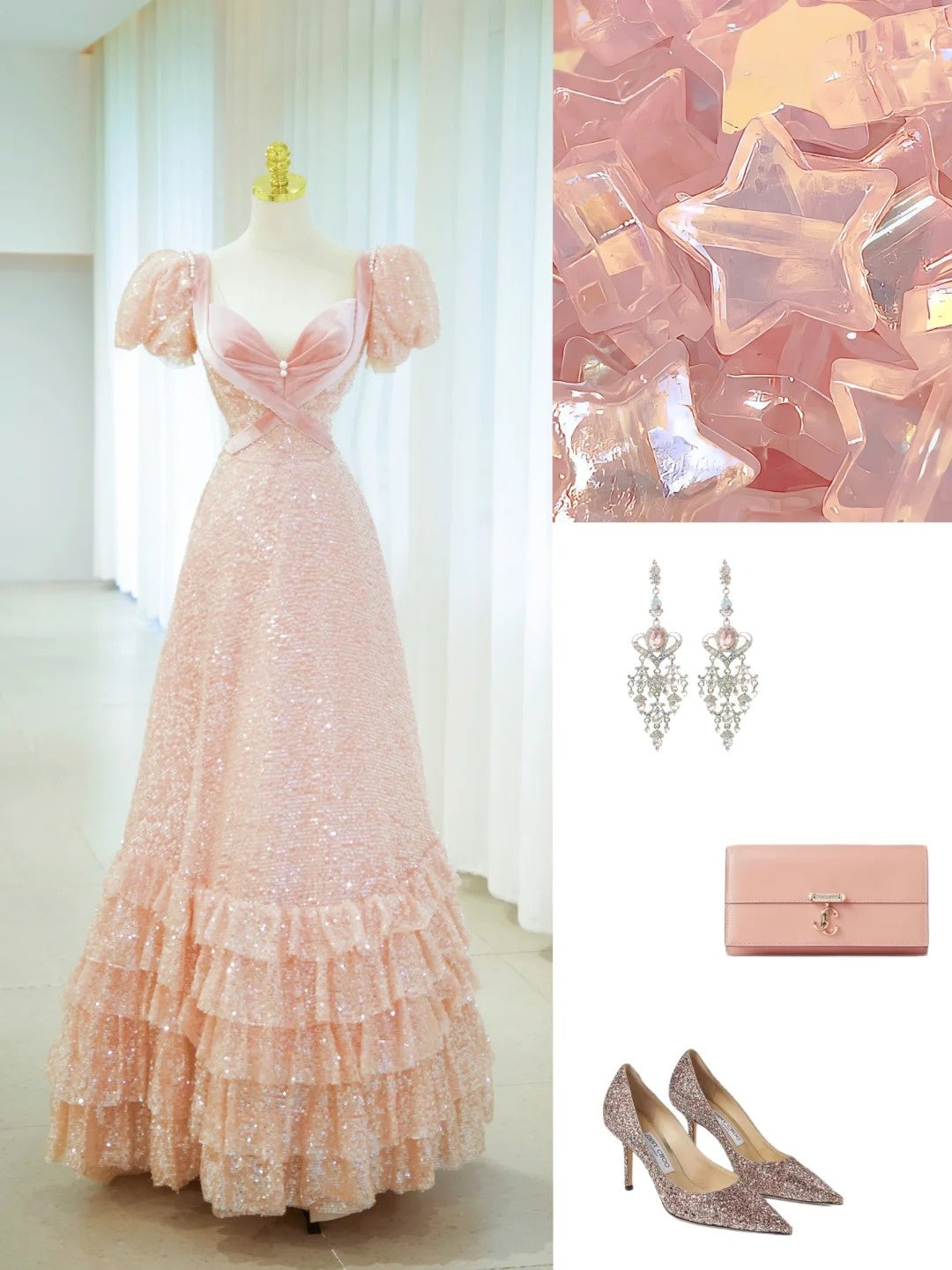Süßes Ballkleid Sweetheart Kurze Ärmel Pink Pailletten Lang Formelles Kleid Geburtstags-Ballkleider N2855