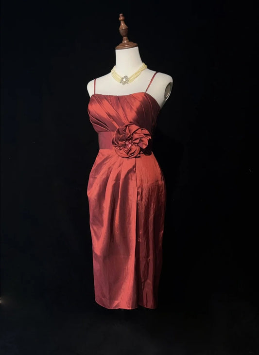 Cute Sheath Spaghetti Strap Rust Red Knee Length 18th Birthday Gown Homecoming Dresses N3682