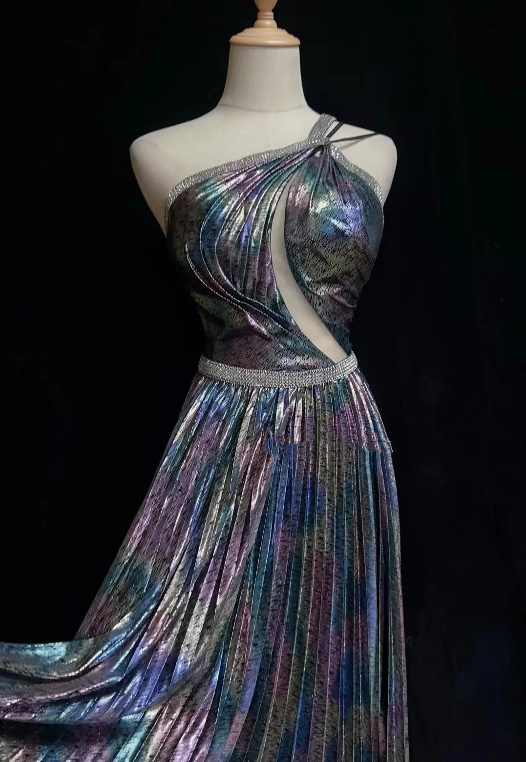 Robes de Bal Vintage Années 80 Coupe Trapèze Épaule Unique Perles Robe Longue N3121