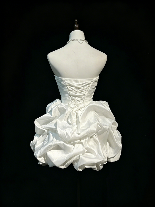 Vintage Ball Gown Sweetheart Satin White Y2K 2000s Short Mini Party Senior Homecoming Dresses N3222