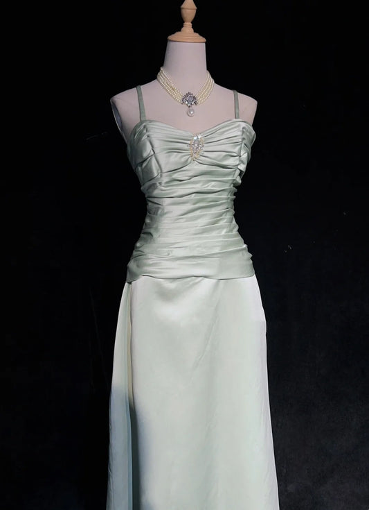 Vintage Prom Dresses Inspo A line Spaghetti Strap Sage Green With Ruffled For Women Formal Dress N3242