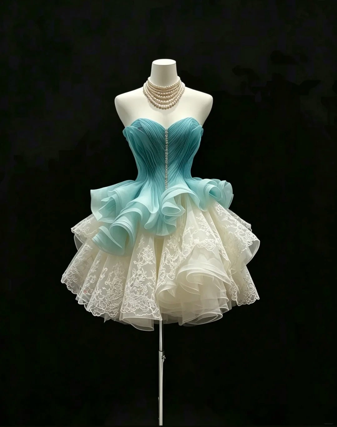 Niedliches Ballkleid, herzförmiger Ausschnitt, elfenbeinfarbene und blaue Spitze, Abschlusskleider für die 8. Klasse, Abiturienten-Inspo, Homecoming-Kleid RB3292