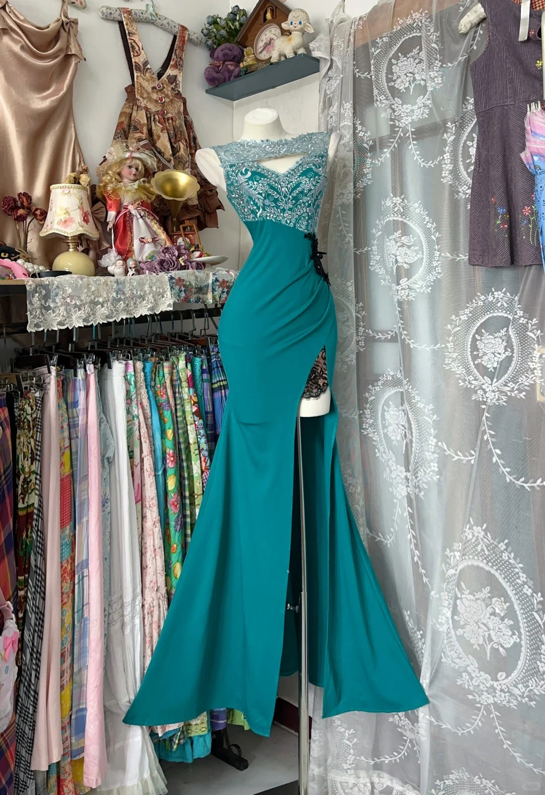 Elegant Fairy Mermaid Blue Slit Evening Gowns Formal Birthday Party Dress Prom Dresses N1700