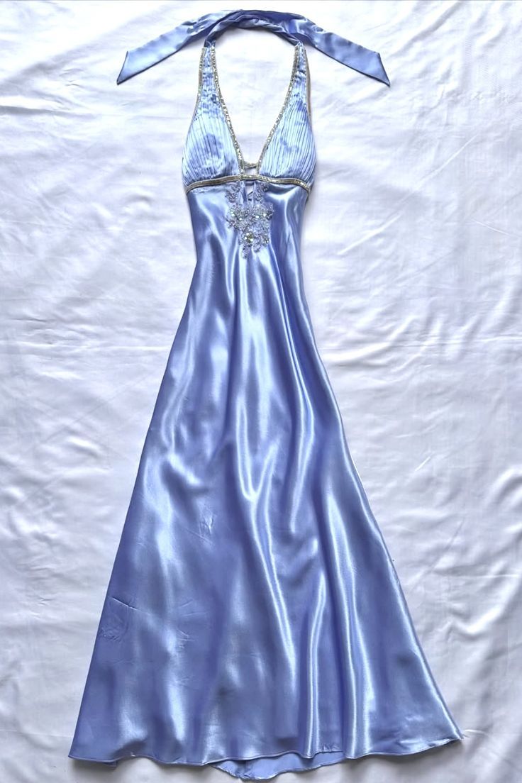 Robe de bal sexy pour femme, coupe trapèze, dos nu, satin bleu orné de perles, robe de soirée formelle AB1712