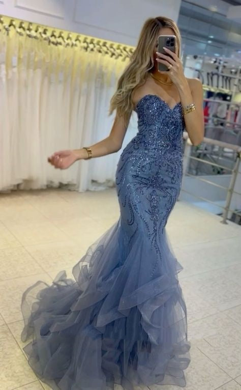 Robe de bal sirène longue à paillettes et col en V, robe de soirée formelle RB1669