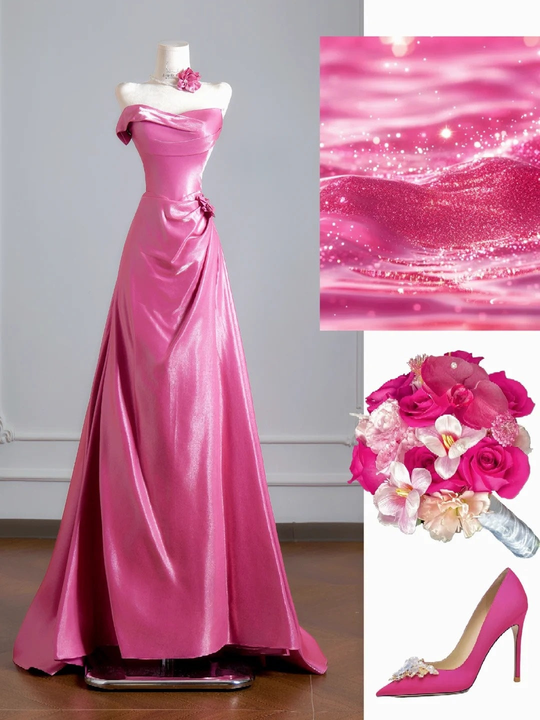 Zeitloses, trägerloses, langes, rosafarbenes A-Linien-Abendkleid mit Raffungen – Inspiration für Partys und Ballkleider N305