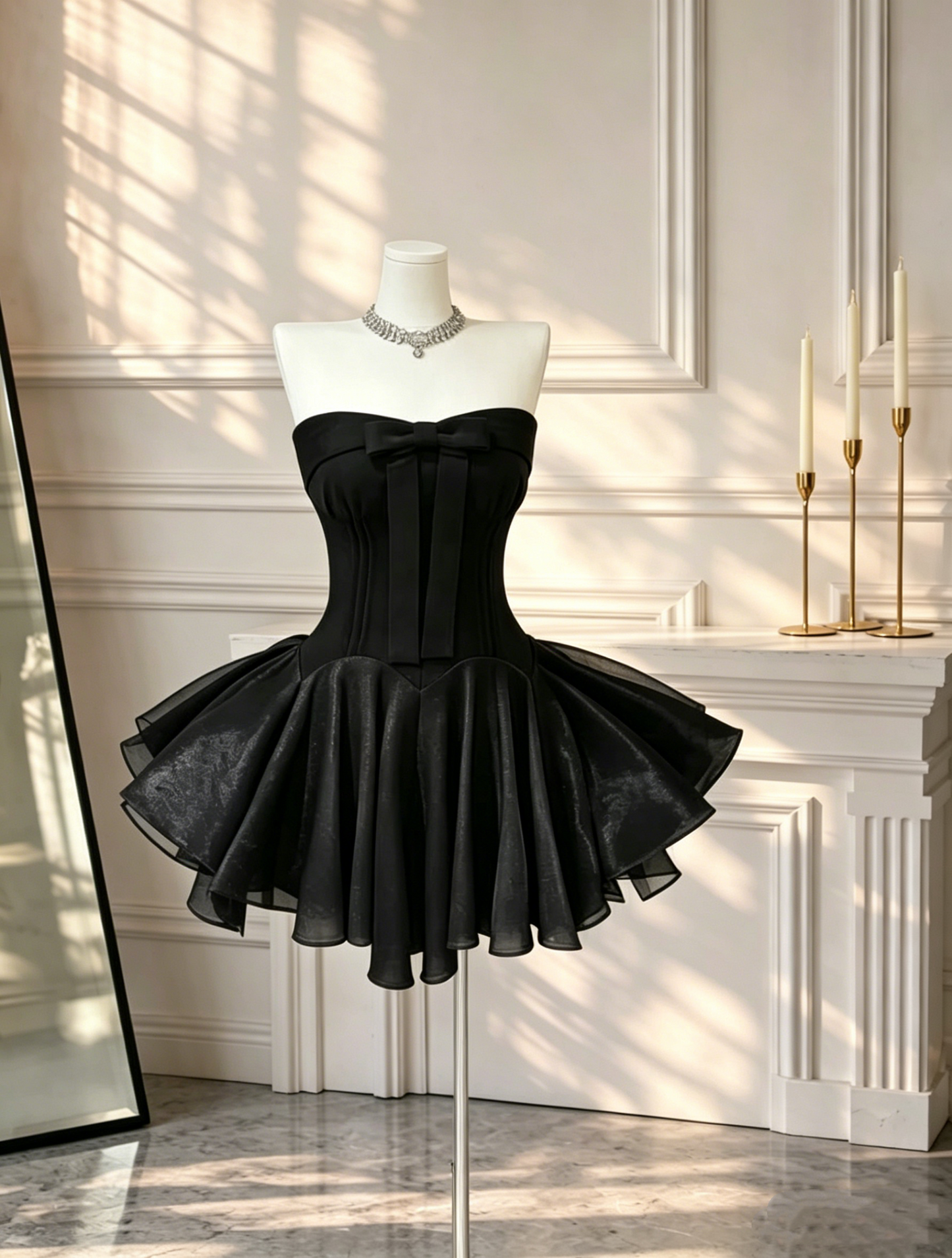 Jolie robe de bal bustier courte noire pour senior, inspiration robe de soirée courte, robe de bal de promo RB3066