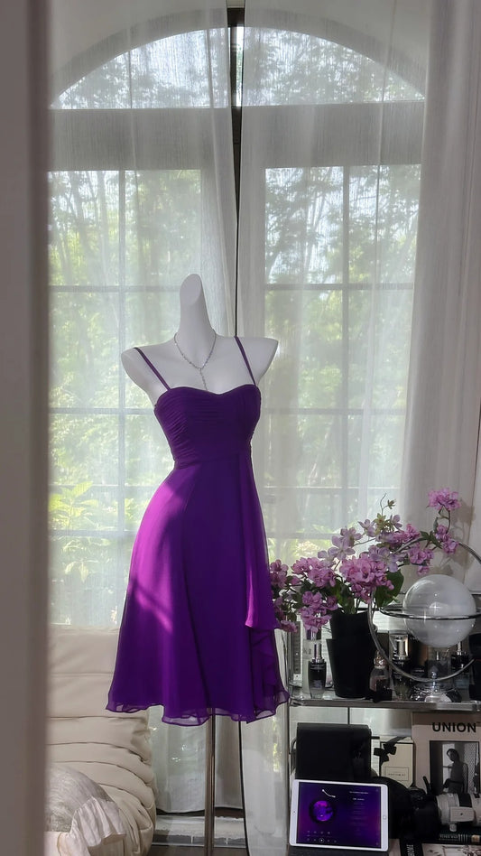 Cute A line Spaghetti Strap Purple Knee Length 16th Birthday Dress Homecoming Outfits N3565