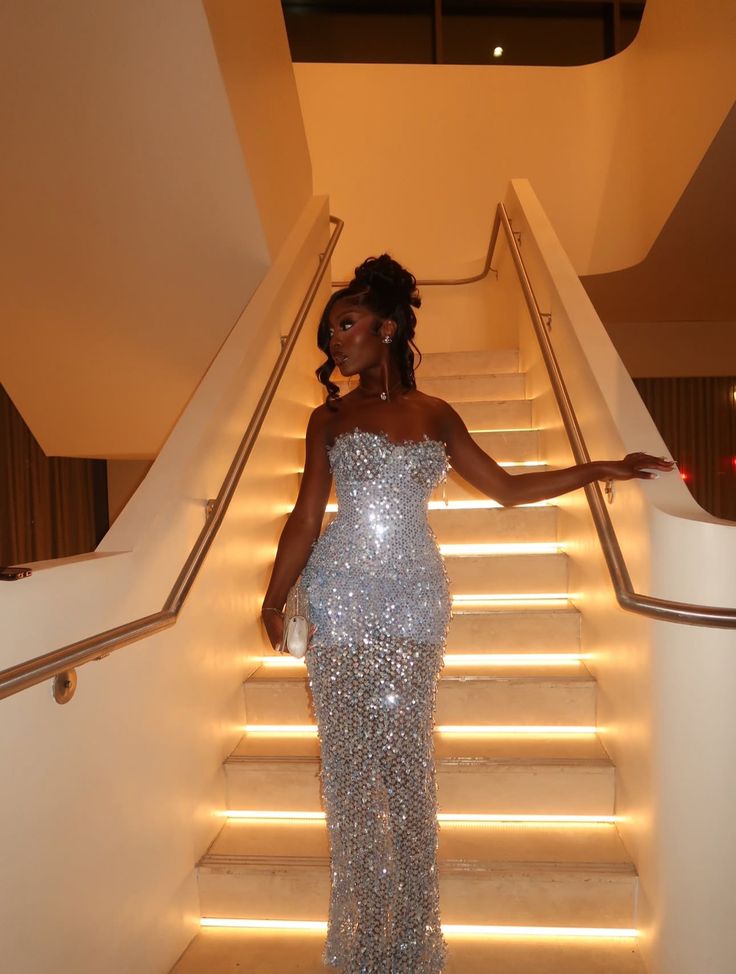 Robe de soirée longue élégante sirène moulante en sequins scintillants pour femme N4085