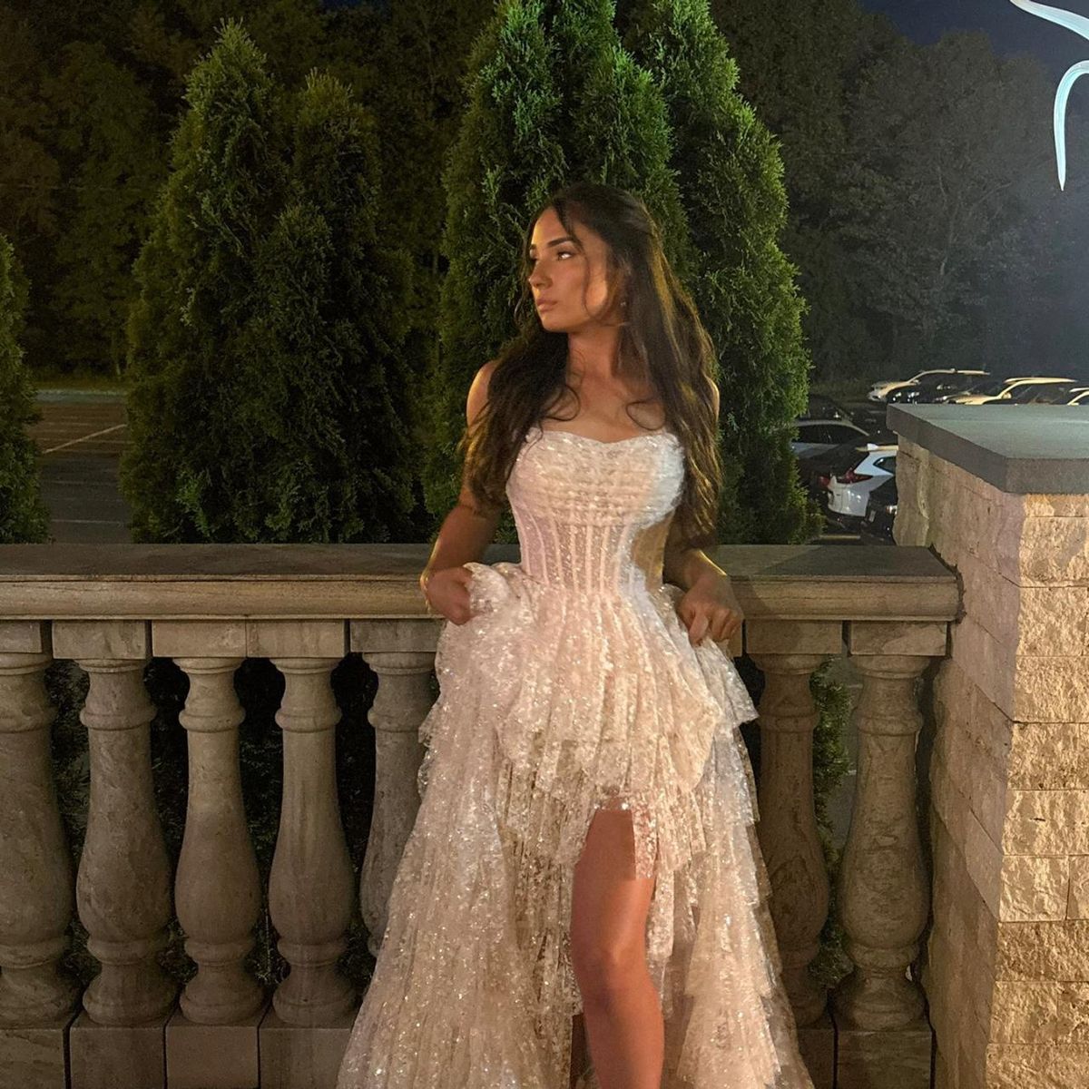 Robe de bal unique à fines bretelles, robe de soirée longue à volants en tulle rose poudré et dentelle, modèle AB552