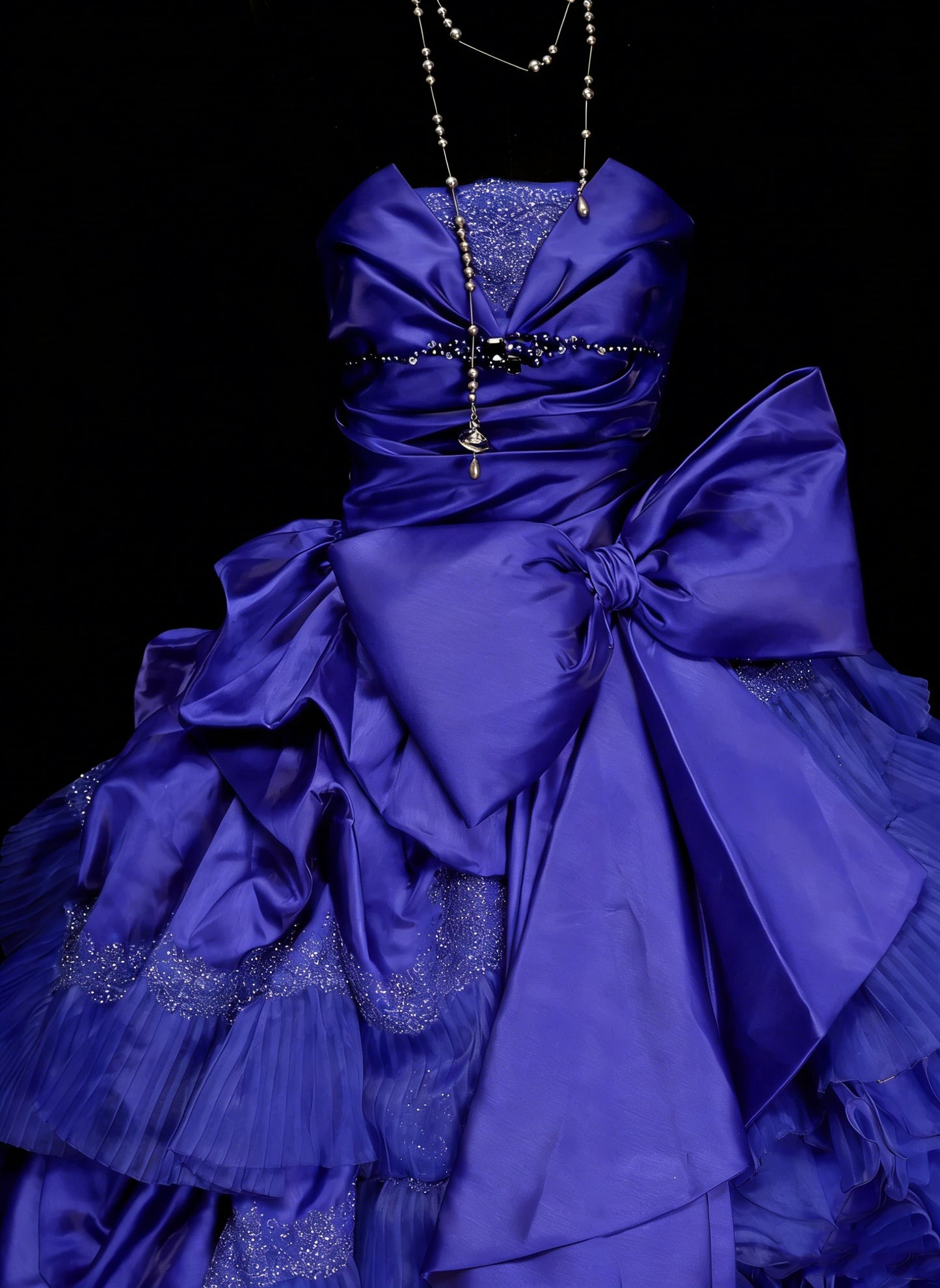 Vintage Ballkleid, trägerlos, königsblauer Satin mit Rüschen und Perlenbesatz, Sweet 16 Kleider, Quinceañera Kleid, lang, Vestidos De Fiesta N1457