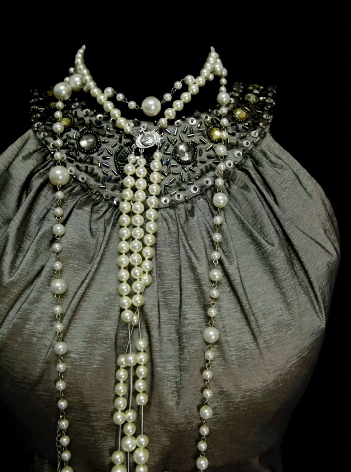 Robe de bal vintage sirène esthétique à col montant vert olive longue, inspiration robe de soirée formelle N1827