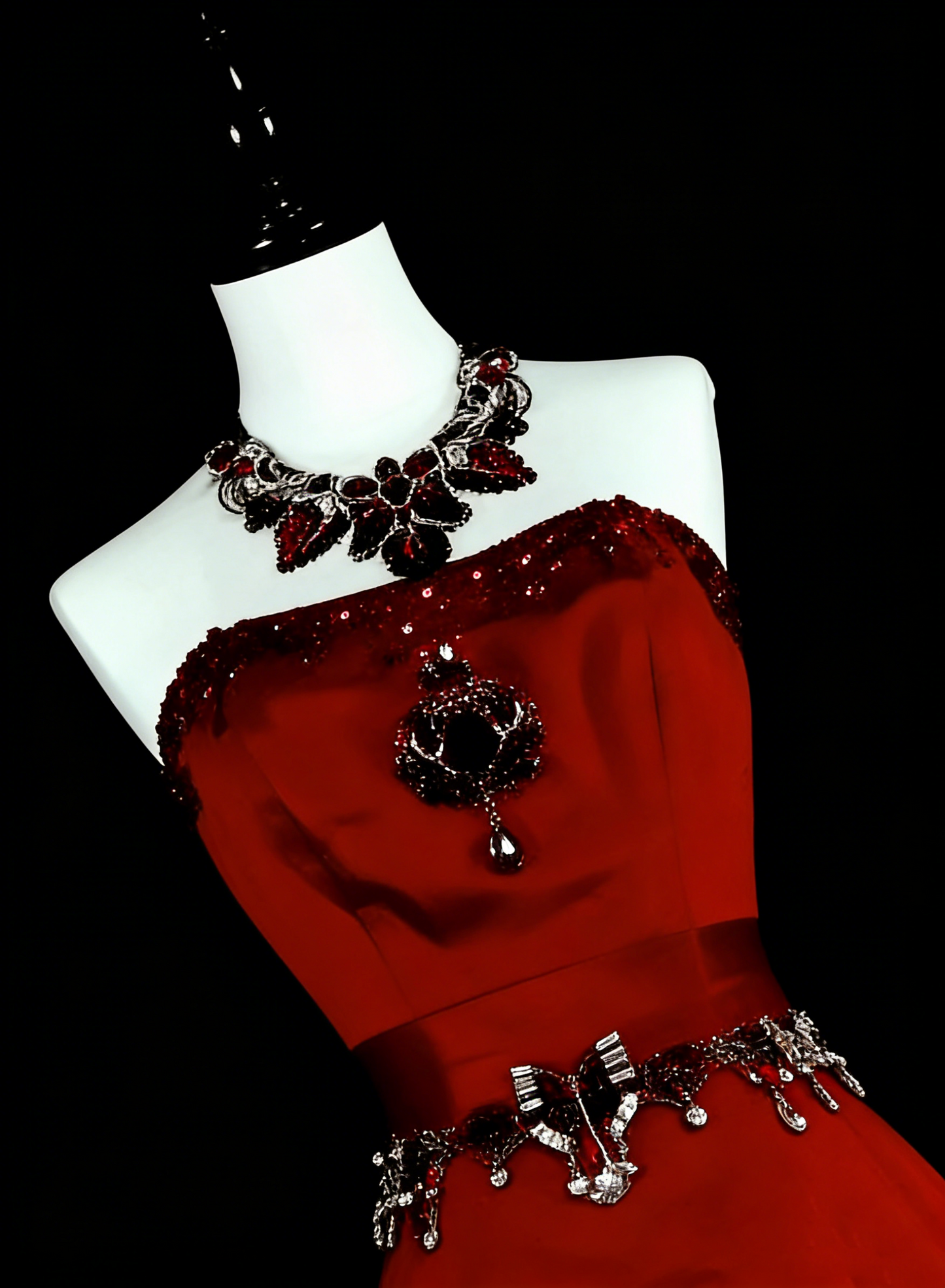 Elegantes, trägerloses, langes Meerjungfrauenkleid aus rotem Tüll für den Sommer, ideal für Schulabschlussball und festliche Anlässe im Frühling (Modell N1426).