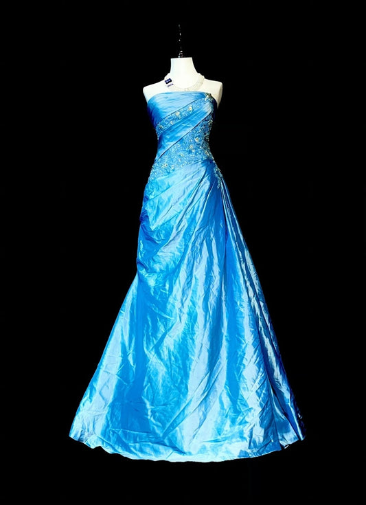 Vintage Mermaid Strapless Blue Lace Appliques 2000s Senior Prom Dresses High School Long Formal Dress N1295
