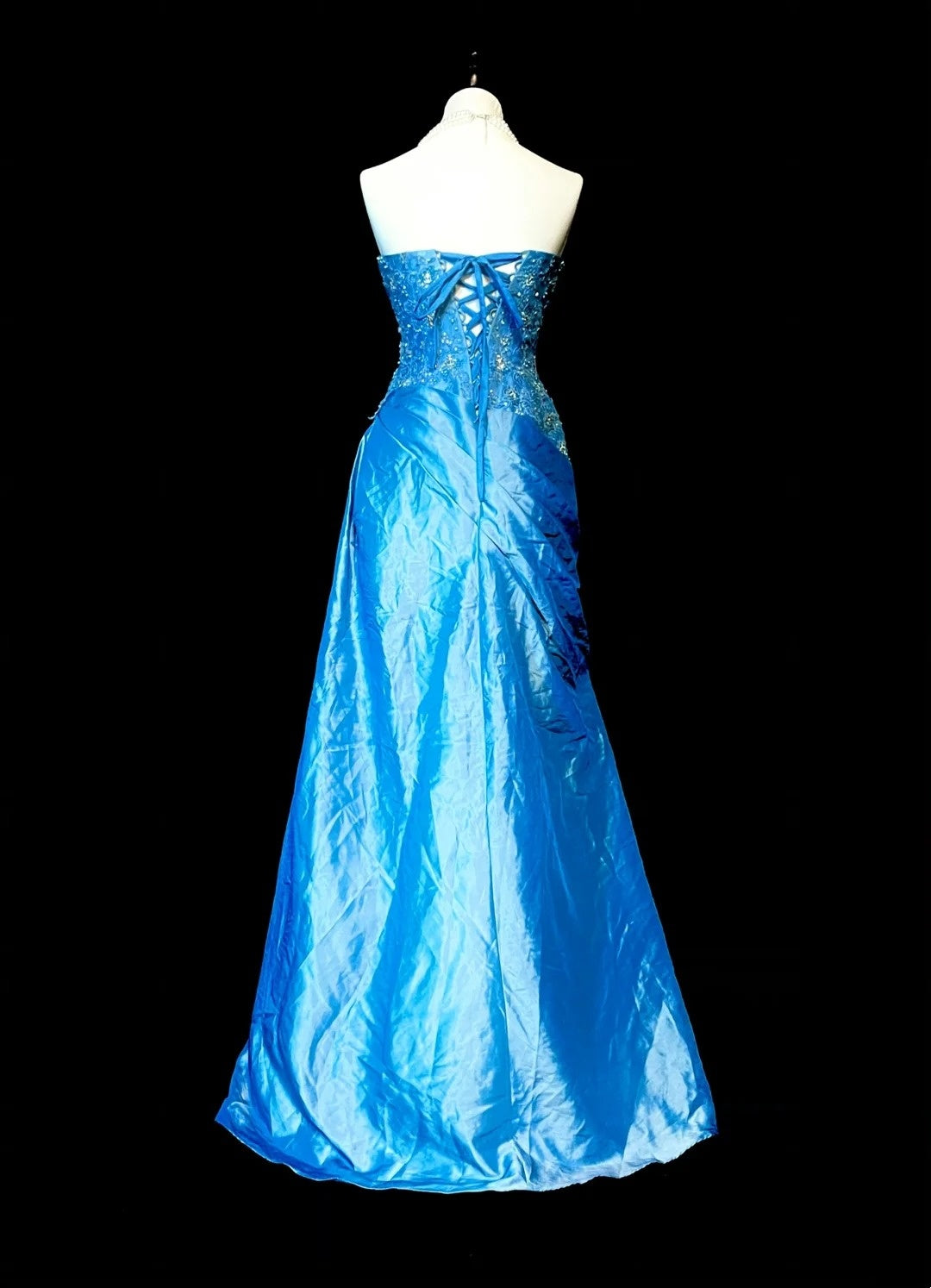 Vintage Mermaid Strapless Blue Lace Appliques 2000s Senior Prom Dresses High School Long Formal Dress N1295