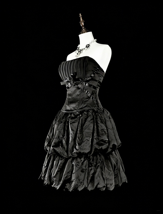 Ballkleid Trägerlos Schwarz Kurz Mini Partykleid Satin Homecoming Kleider N2159