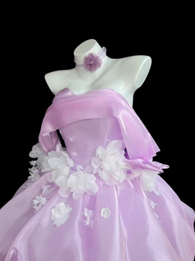 Pretty Ball Gown Off The Shoulder Lilac With White Flowers Mini Party Homecoming Dress High School Ideas Inspo Short Birthday Outfits RB7353