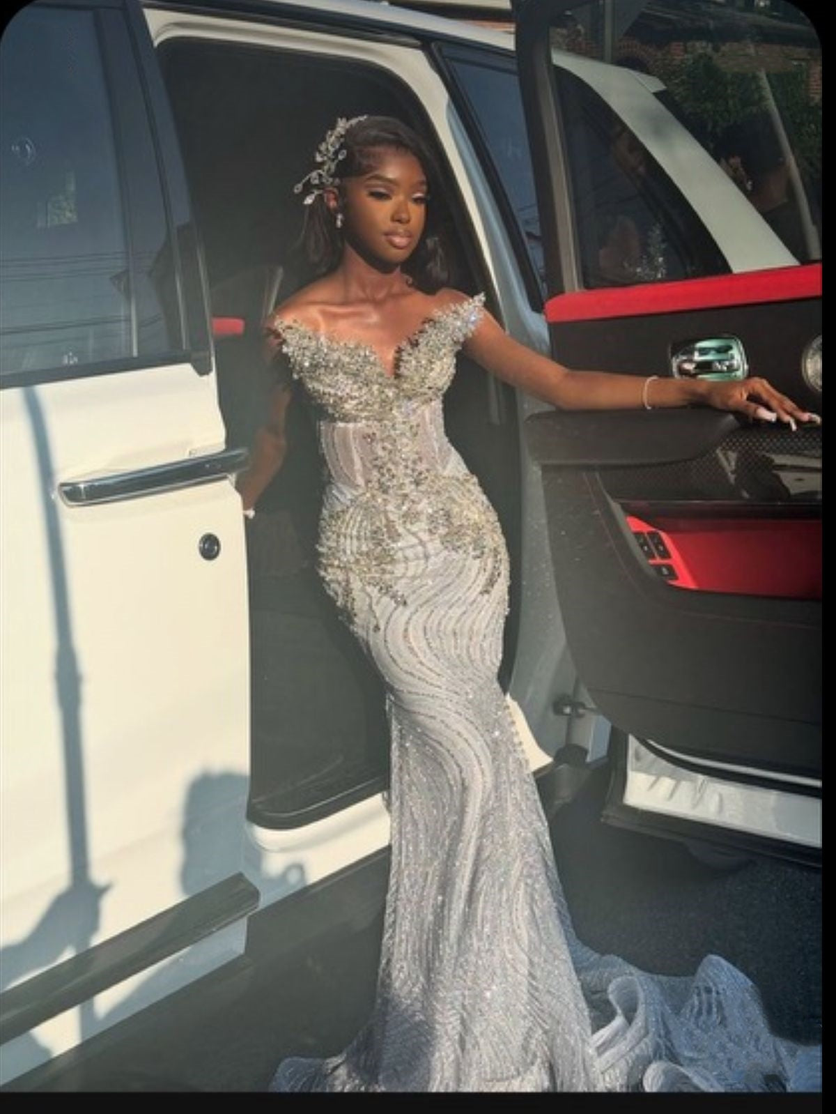 Sirène Scintillante Robe de Soirée Bustier Paillettes Gris Argenté avec Perles Robe de Bal pour Filles Noires Femmes AB2570