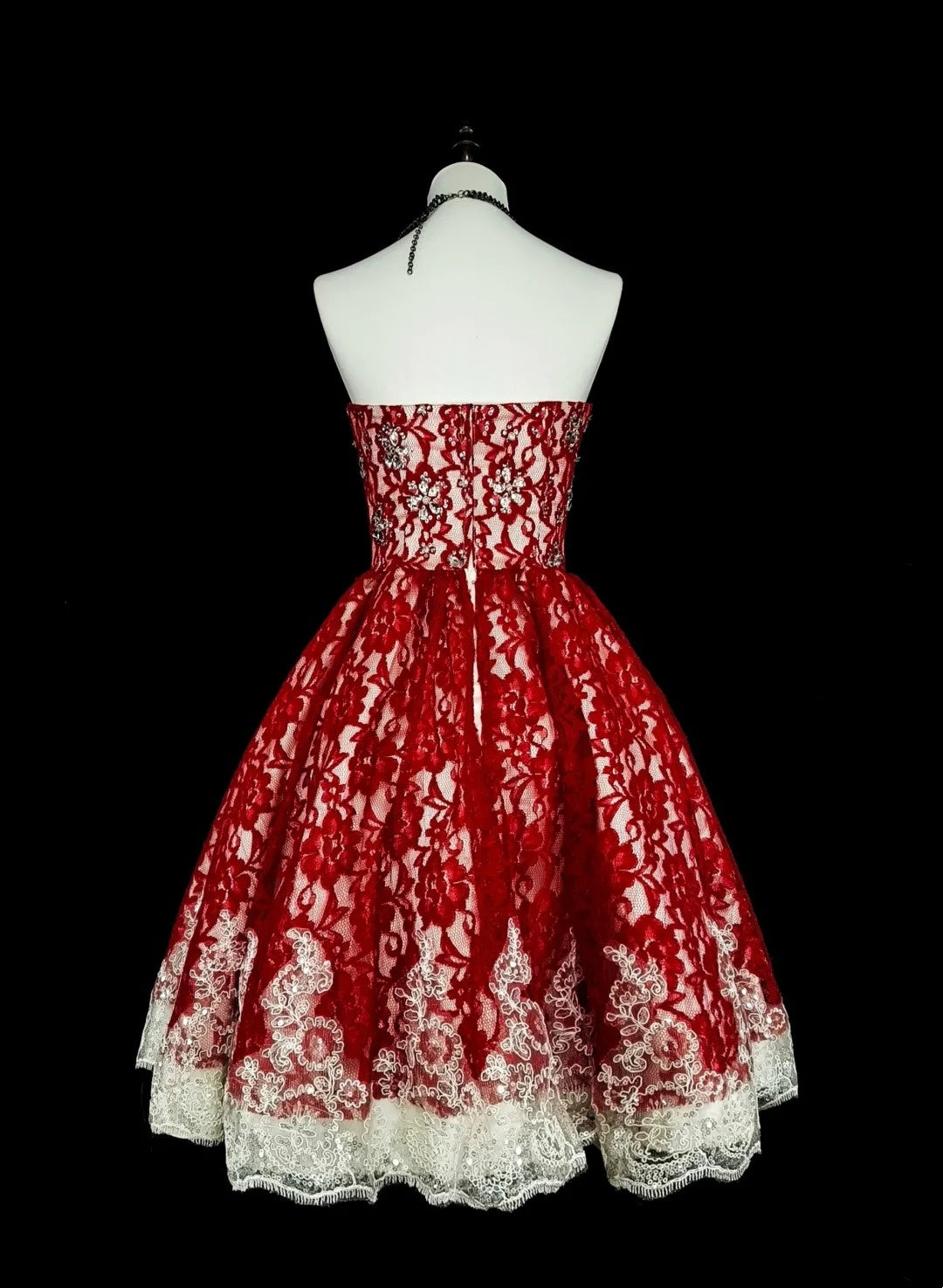 Robe de bal bustier en dentelle rouge d'inspiration unique - Robes de bal courtes d'inspiration vintage des années 2000 N2010
